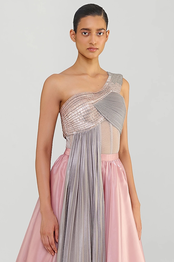 Rose Pink Glazed Organza & Mineral Jersey Bridal Lehenga Set by Amit Aggarwal at Pernia's Pop Up Shop