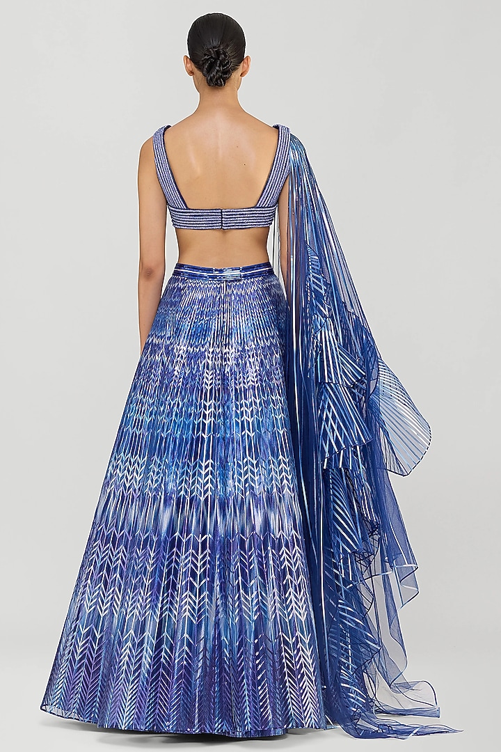 Cosmos Blue Tulle Printed Bridal Lehenga Set by Amit Aggarwal at Pernia's Pop Up Shop