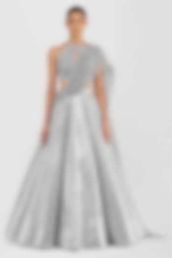 Steel Grey Organza & Tulle Draped Bridal Lehenga Set by Amit Aggarwal at Pernia's Pop Up Shop