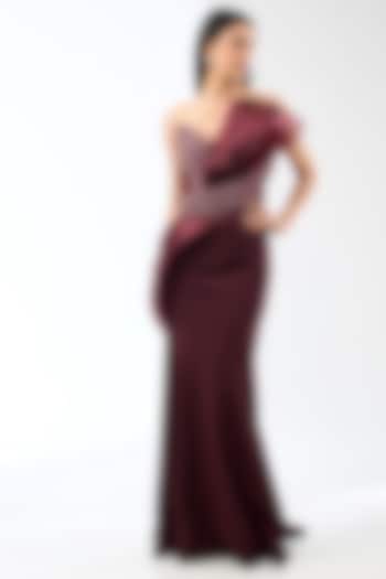 Oxblood Banana Crepe Wedding Gown by Amit Aggarwal at Pernia's Pop Up Shop