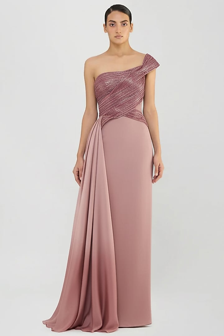 Rose Pink Butterfly Net & Banana Crepe Bridal Gown by Amit Aggarwal at Pernia's Pop Up Shop