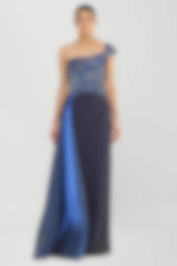 Cosmos Blue Banana Crepe Bridal Gown by Amit Aggarwal at Pernia's Pop Up Shop