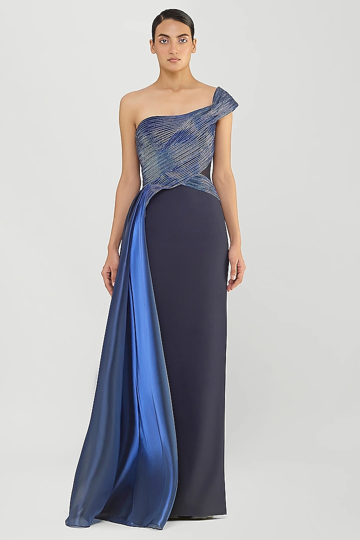 Cosmos Blue Banana Crepe Bridal Gown by Amit Aggarwal at Pernia's Pop Up Shop