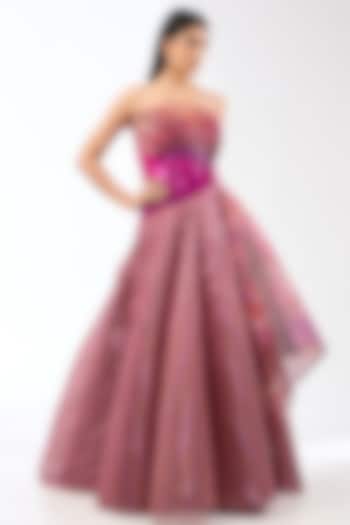 Bloom Pink Metallic Stripe Gown by Amit Aggarwal at Pernia's Pop Up Shop