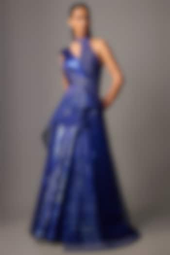 Cosmos Blue Tulle & Poly Crepe Bridal Gown by Amit Aggarwal at Pernia's Pop Up Shop