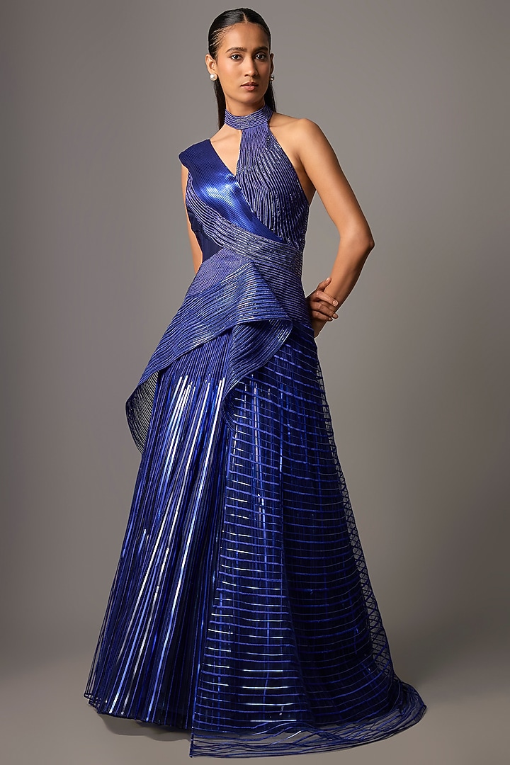Cosmos Blue Tulle & Poly Crepe Bridal Gown by Amit Aggarwal at Pernia's Pop Up Shop