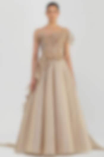 Sand-Colored Metallic Striped Bridal Gown by Amit Aggarwal at Pernia's Pop Up Shop