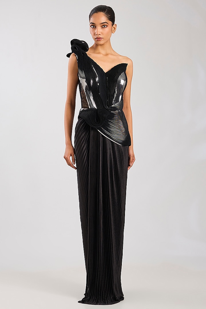 Onyx Mineral Jersey Draped Wedding Gown by Amit Aggarwal at Pernia's Pop Up Shop