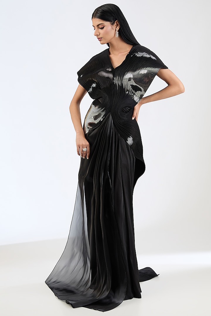 Black Nylon Jersey Bridal Gown by Amit Aggarwal at Pernia's Pop Up Shop