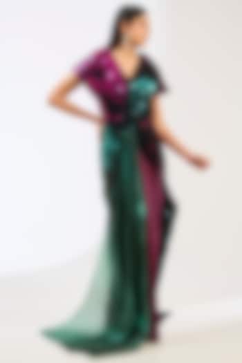 Plum & Emerald Metallic Polymer Wedding Gown by Amit Aggarwal at Pernia's Pop Up Shop