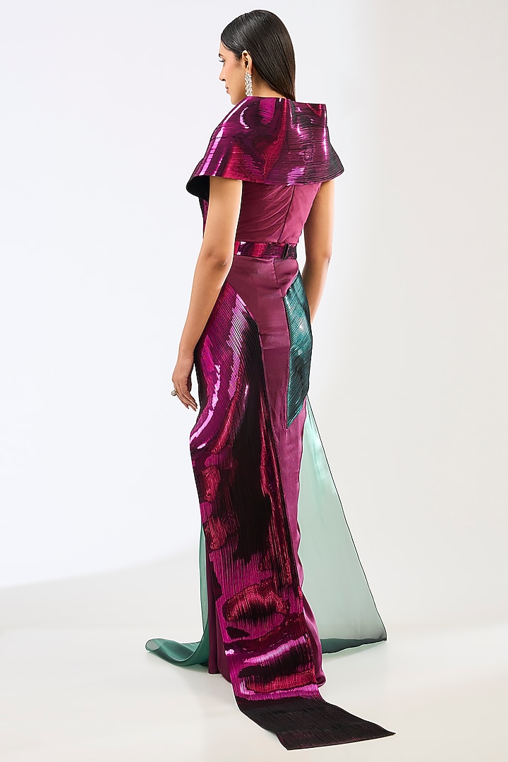 Plum & Emerald Metallic Polymer Bridal Gown by Amit Aggarwal at Pernia's Pop Up Shop