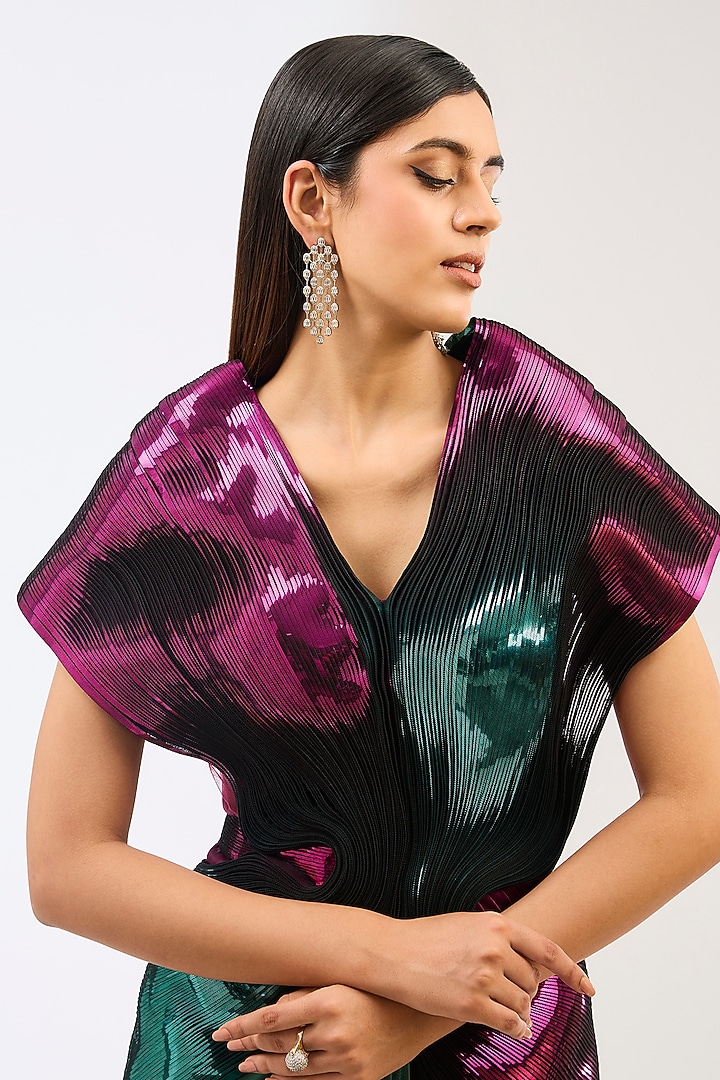 Plum & Emerald Metallic Polymer Bridal Gown by Amit Aggarwal at Pernia's Pop Up Shop