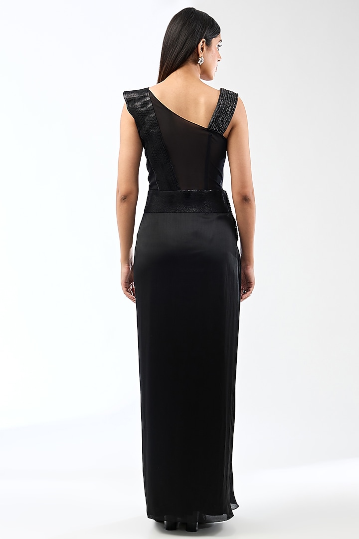 Onyx Black Satin Chiffon Wedding Gown by Amit Aggarwal at Pernia's Pop Up Shop