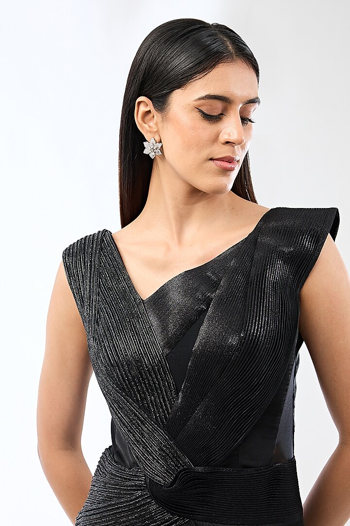 Onyx Black Satin Chiffon Wedding Gown by Amit Aggarwal at Pernia's Pop Up Shop