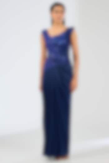 Cosmos Blue Satin Chiffon Wedding Gown by Amit Aggarwal at Pernia's Pop Up Shop