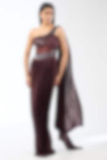 Blood Red Nylon Jersey Maxi Dress With Drape by Amit Aggarwal at Pernia's Pop Up Shop