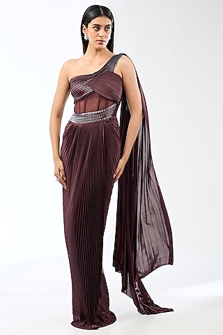 Blood Red Nylon Jersey Maxi Dress With Drape by Amit Aggarwal