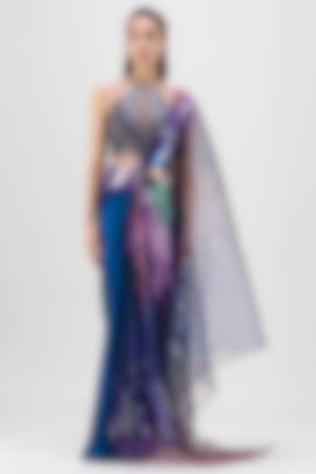 Multi-Colored Metallic Glazed Organza Winged Reception Saree Set by Amit Aggarwal at Pernia's Pop Up Shop