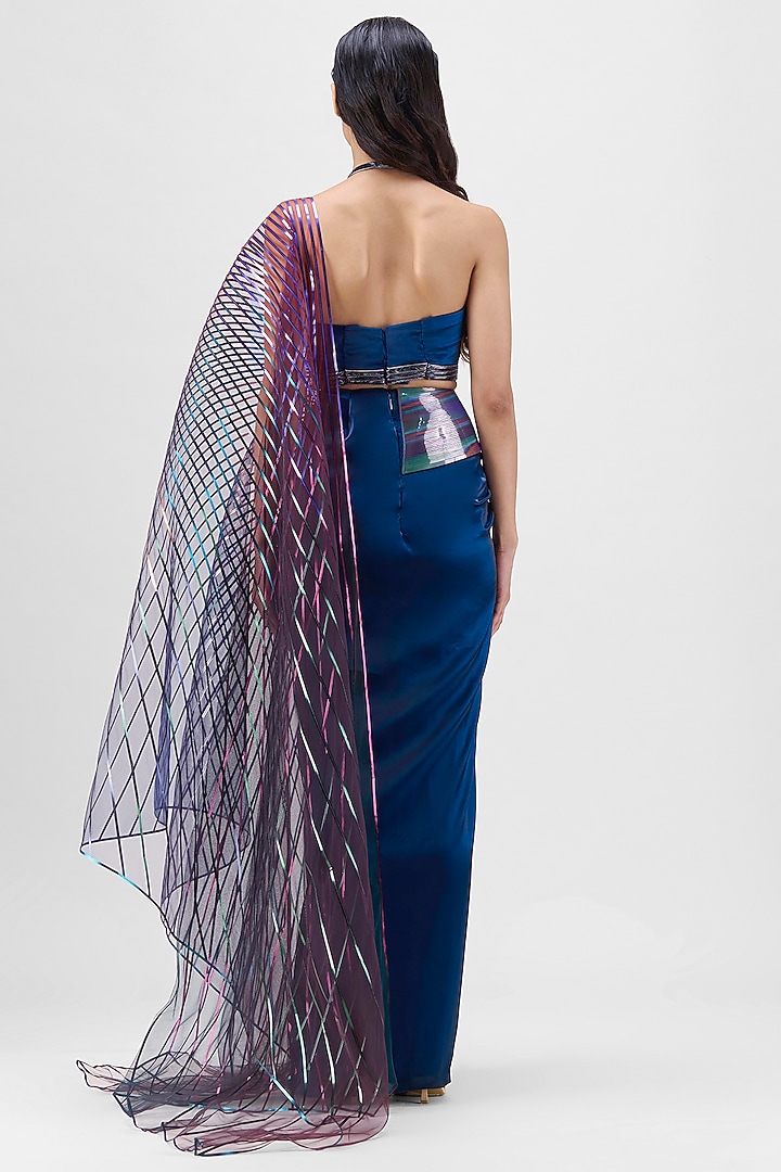 Multi-Colored Metallic Glazed Organza Winged Bridal Saree Set by Amit Aggarwal at Pernia's Pop Up Shop