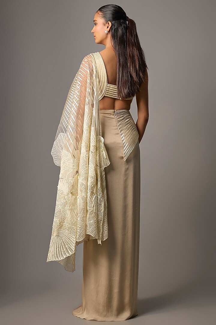 Sand-Colored Chiffon Draped Skirt Set by Amit Aggarwal at Pernia's Pop Up Shop