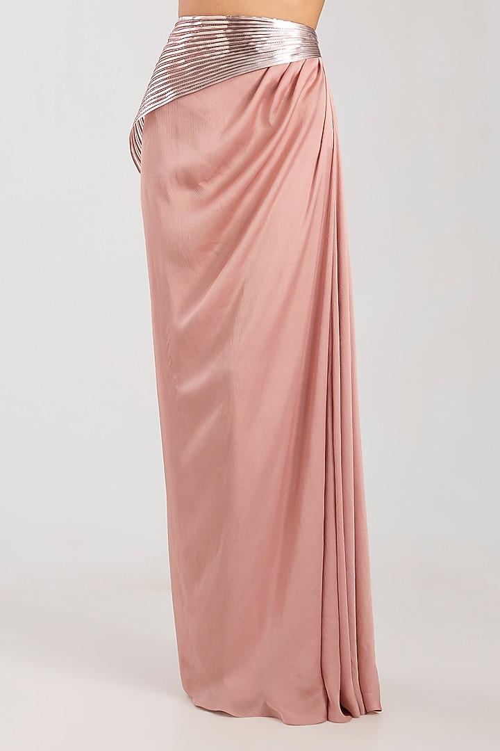Rose Satin Chiffon Skirt Bridal Saree Set by Amit Aggarwal at Pernia's Pop Up Shop