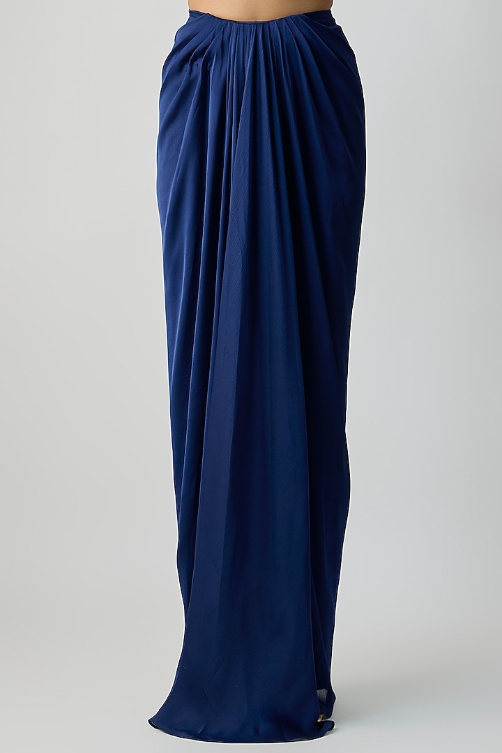 Cosmos Blue Satin Chiffon Draped Skirt Bridal Saree Set by Amit Aggarwal at Pernia's Pop Up Shop