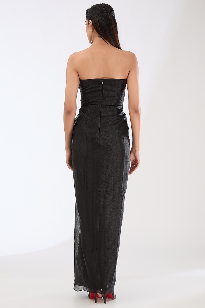 Black Striped Organza Wedding Gown by Amit Aggarwal at Pernia's Pop Up Shop