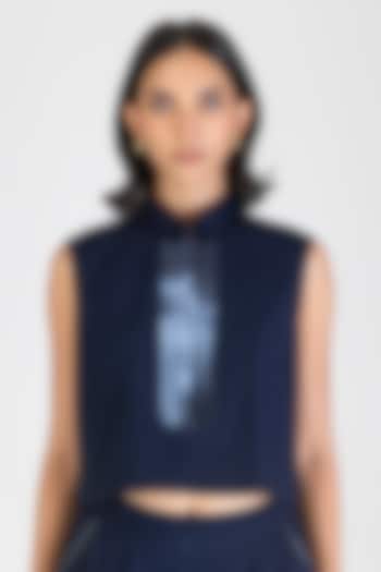 Cosmos Blue Poplin Crop Shirt by Amit Aggarwal at Pernia's Pop Up Shop