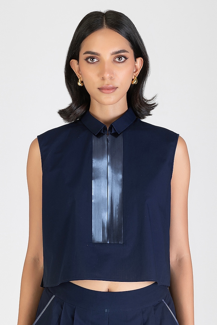 Cosmos Blue Poplin Crop Shirt by Amit Aggarwal at Pernia's Pop Up Shop