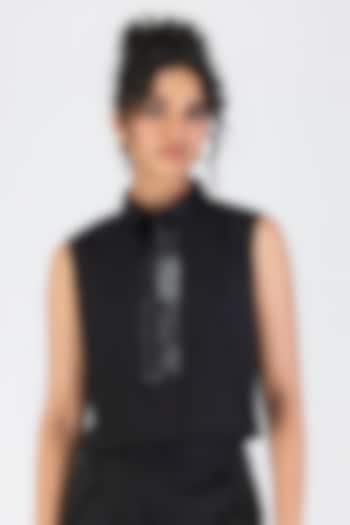 Onyx Black Poplin Crop Shirt by Amit Aggarwal at Pernia's Pop Up Shop