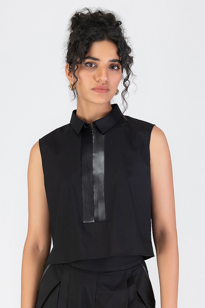 Onyx Black Poplin Crop Shirt by Amit Aggarwal at Pernia's Pop Up Shop