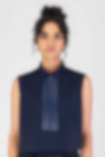 Cosmos Blue Poplin Crop Shirt by Amit Aggarwal at Pernia's Pop Up Shop