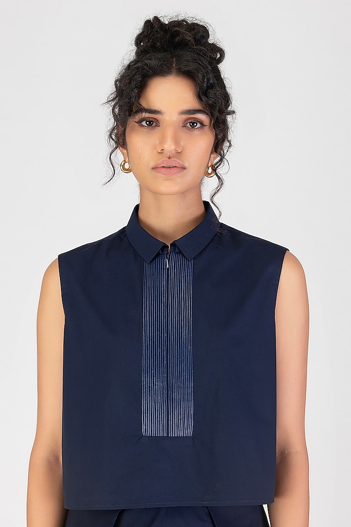 Cosmos Blue Poplin Crop Shirt by Amit Aggarwal at Pernia's Pop Up Shop
