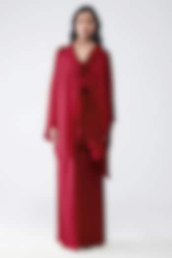 Magma-Colored Satin Chiffon Pants by Amit Aggarwal at Pernia's Pop Up Shop