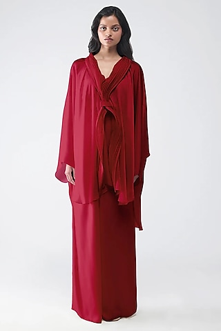 Magma-Colored Satin Chiffon Pants by Amit Aggarwal