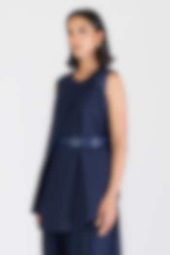 Cosmos Blue Poplin Pleated Top by Amit Aggarwal at Pernia's Pop Up Shop