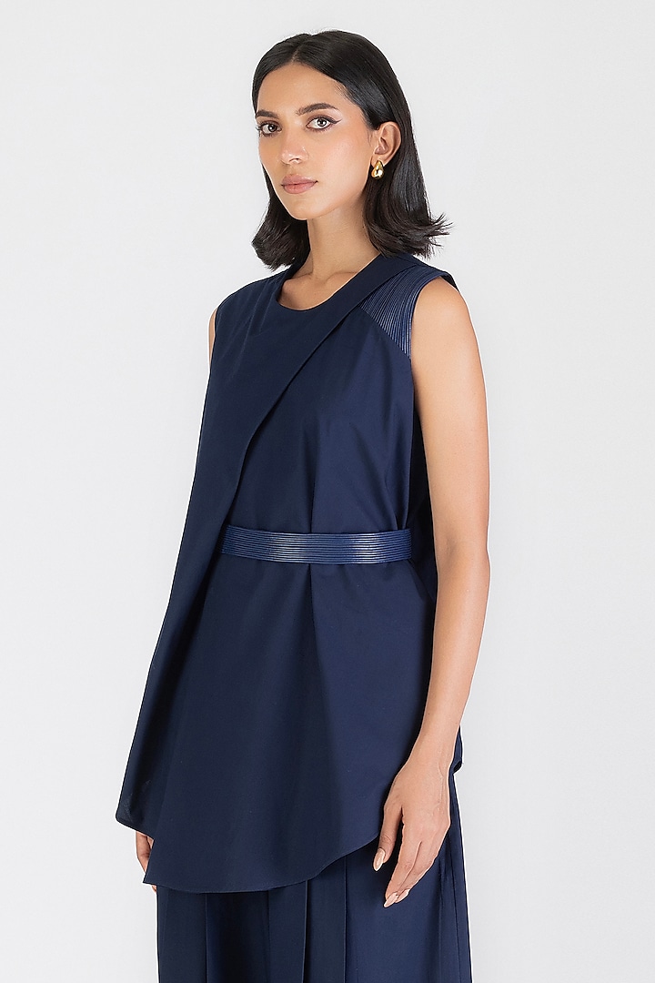 Cosmos Blue Poplin Pleated Top by Amit Aggarwal at Pernia's Pop Up Shop