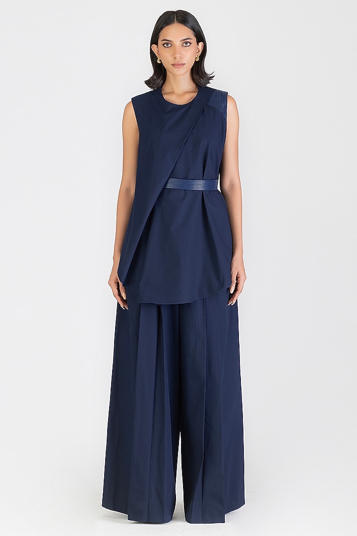 Cosmos Blue Poplin Pleated Top by Amit Aggarwal at Pernia's Pop Up Shop