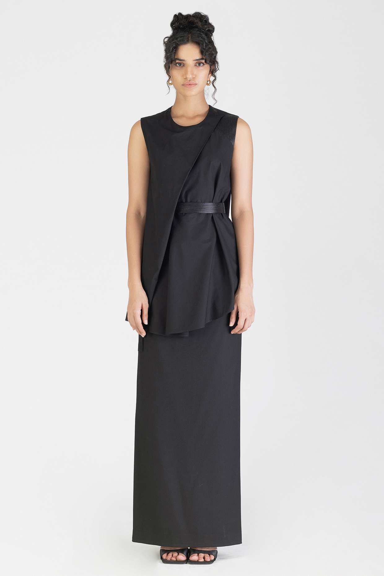 Onyx Black Poplin Pleated Top by Amit Aggarwal at Pernia's Pop Up Shop