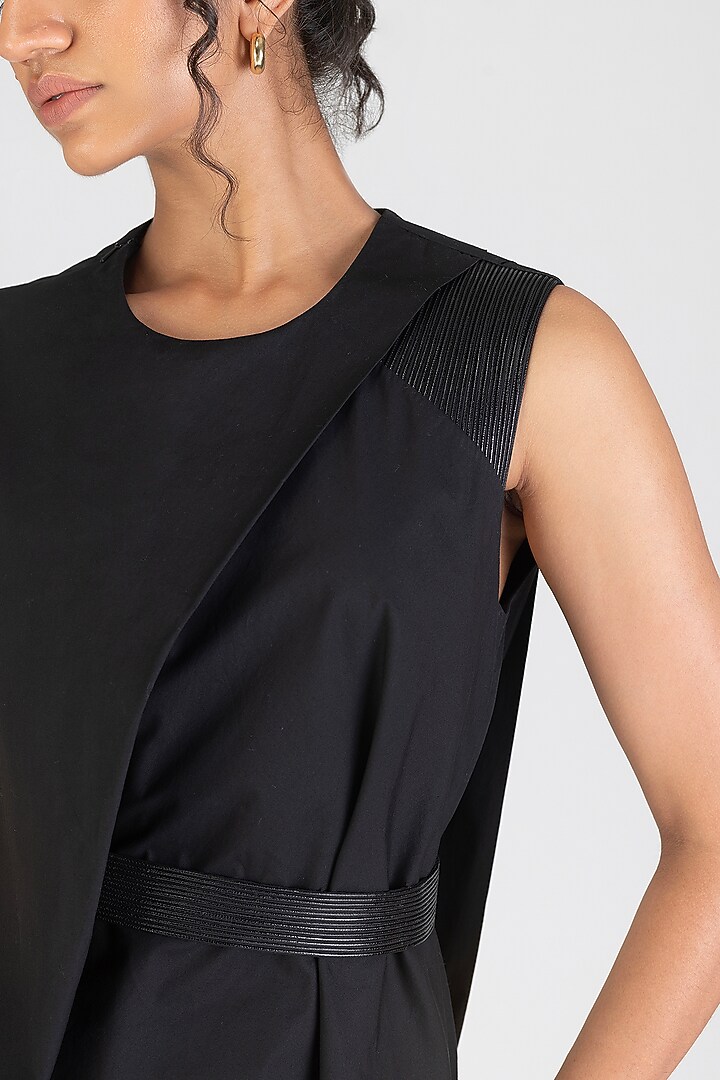 Onyx Black Poplin Pleated Top by Amit Aggarwal at Pernia's Pop Up Shop