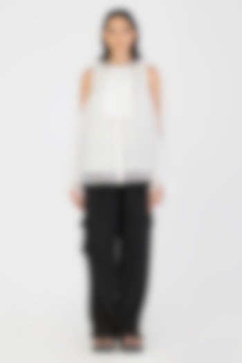 Pearl White Sheer Checkered Shirt by Amit Aggarwal at Pernia's Pop Up Shop