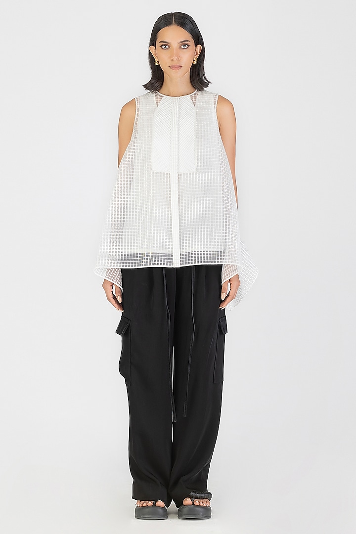 Pearl White Sheer Checkered Shirt by Amit Aggarwal at Pernia's Pop Up Shop