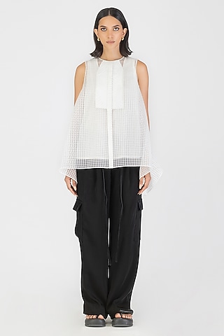 Pearl White Sheer Checkered Shirt by Amit Aggarwal