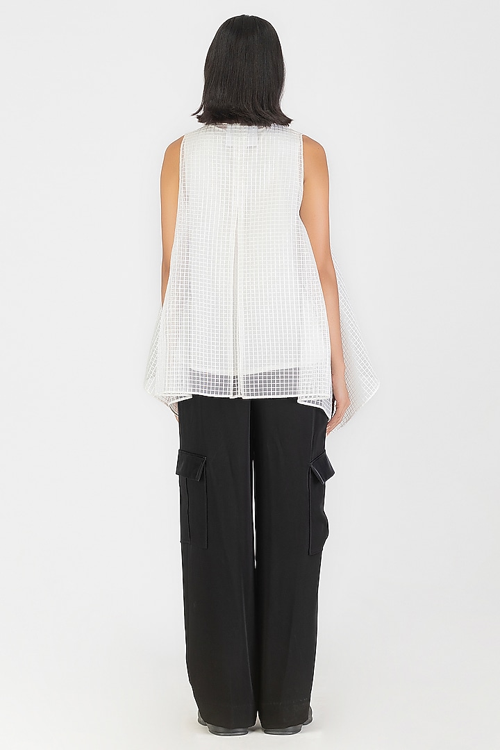 Pearl White Sheer Checkered Shirt by Amit Aggarwal at Pernia's Pop Up Shop