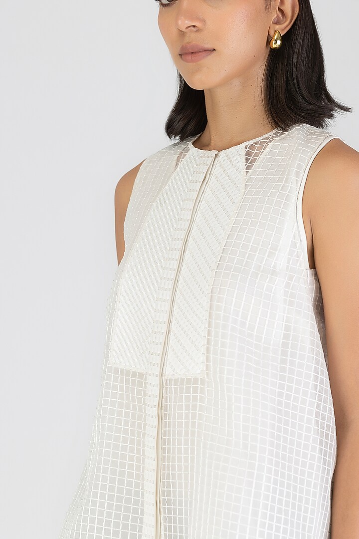 Pearl White Sheer Checkered Shirt by Amit Aggarwal at Pernia's Pop Up Shop