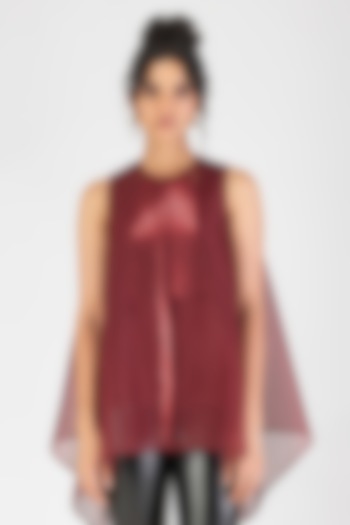 Oxblood Red Sheer Checkered Shirt by Amit Aggarwal at Pernia's Pop Up Shop