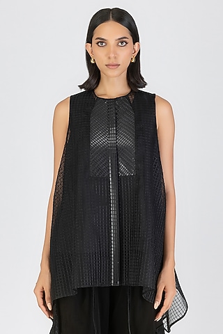 Onyx Black Sheer Checkered Shirt by Amit Aggarwal