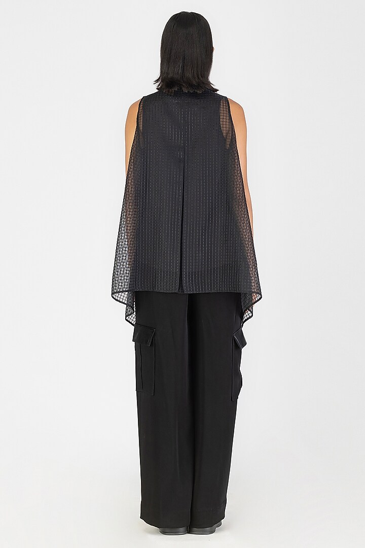 Onyx Black Sheer Checkered Shirt by Amit Aggarwal at Pernia's Pop Up Shop