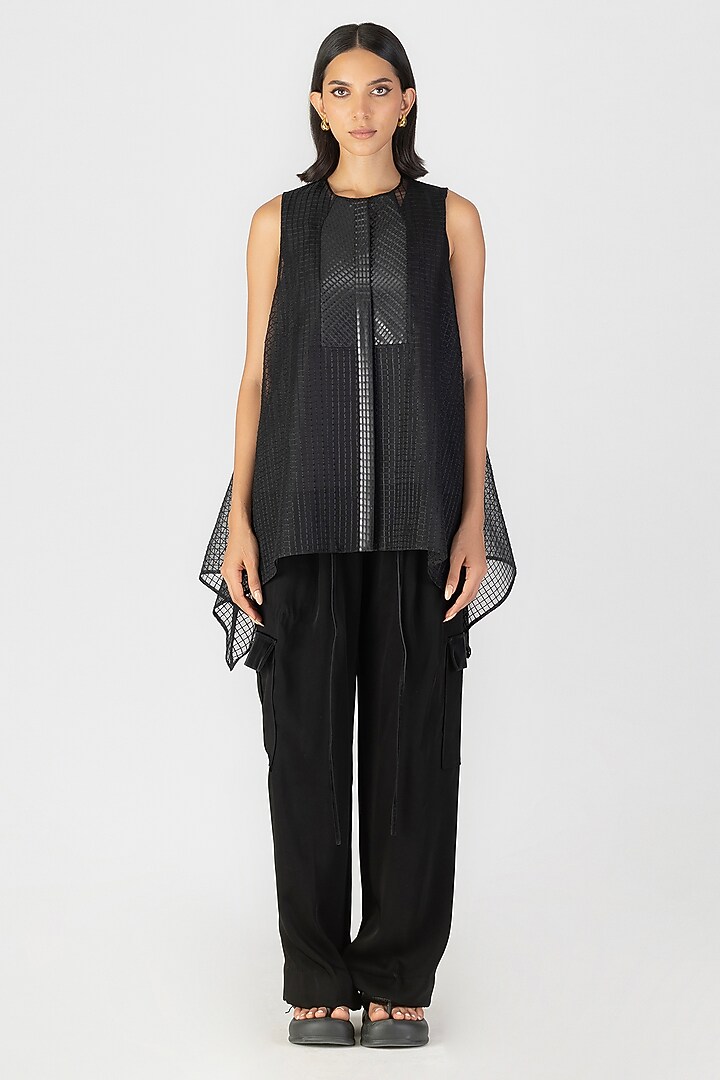 Onyx Black Sheer Checkered Shirt by Amit Aggarwal at Pernia's Pop Up Shop