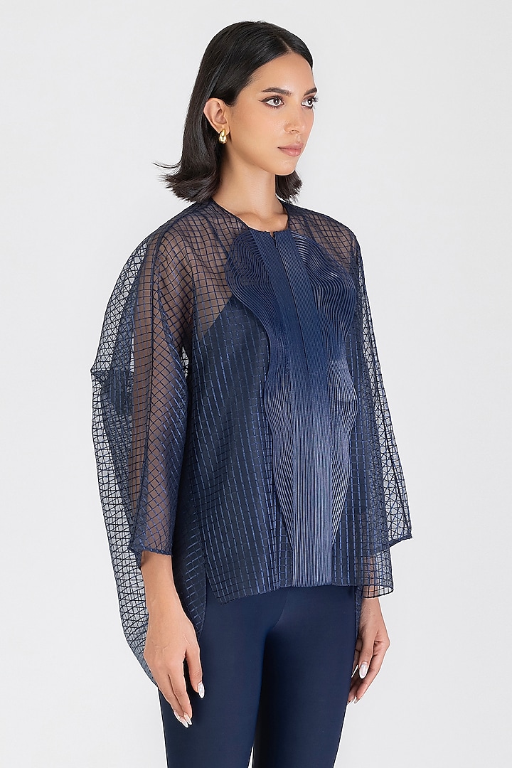 Cosmos Blue Sheer Checkered Shirt by Amit Aggarwal at Pernia's Pop Up Shop